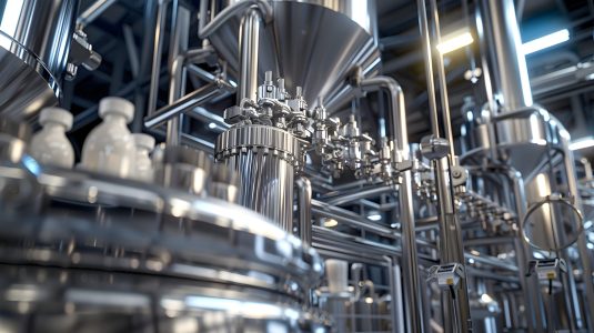 Cutting Edge Dairy Production Plant with Meticulously Calibrated Stainless Steel Equipment Advanced and Pasteurization Systems and Efficient Milk Bottling Automation